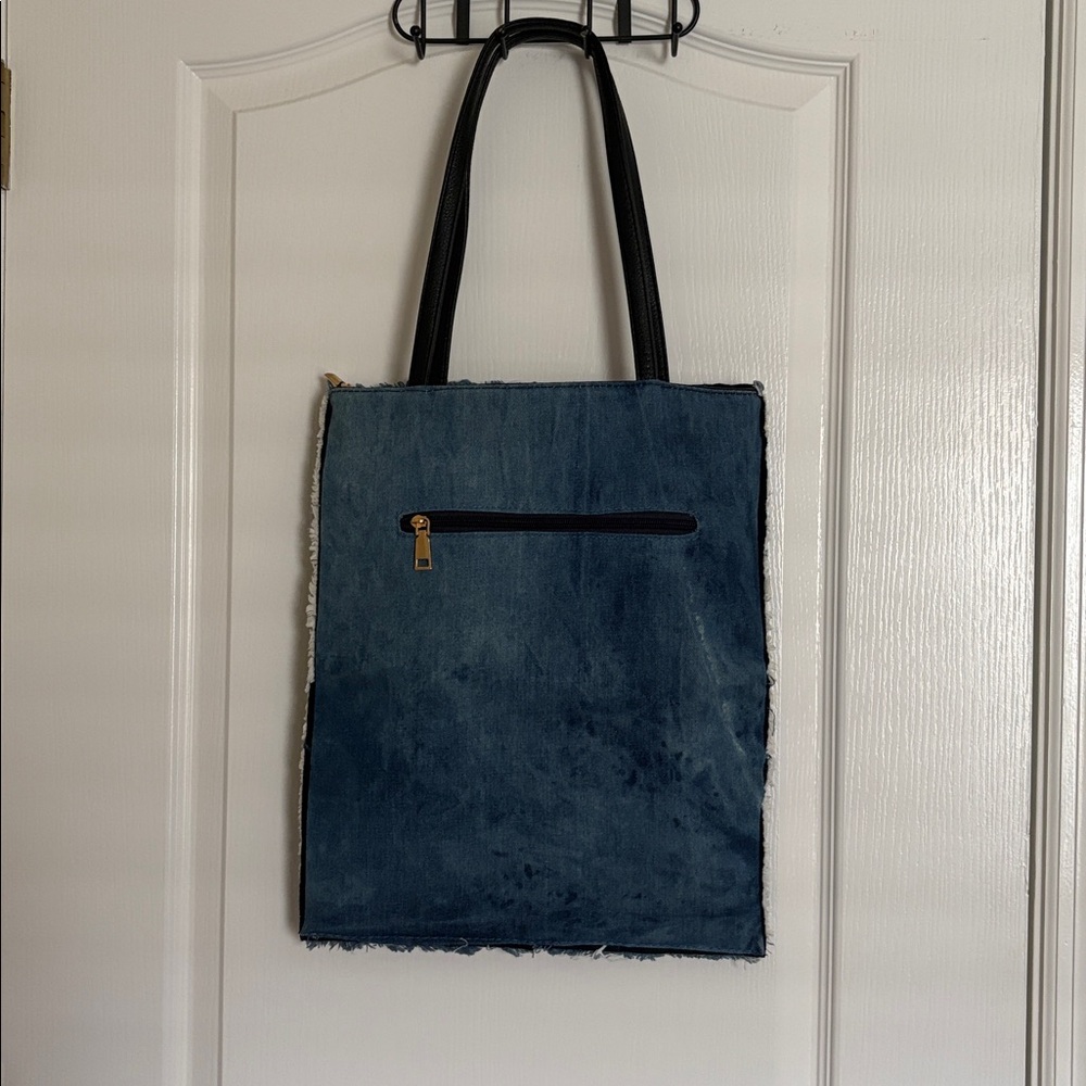Stylish Denim Tote with embroidery lips, heels, balloons with Black Handles - Picture 6 of 10